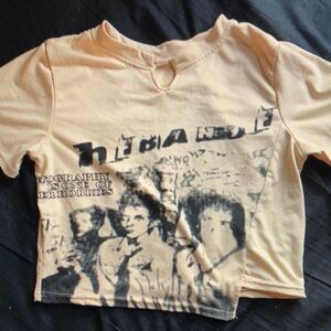 Women's Cream and Tan Crop-top